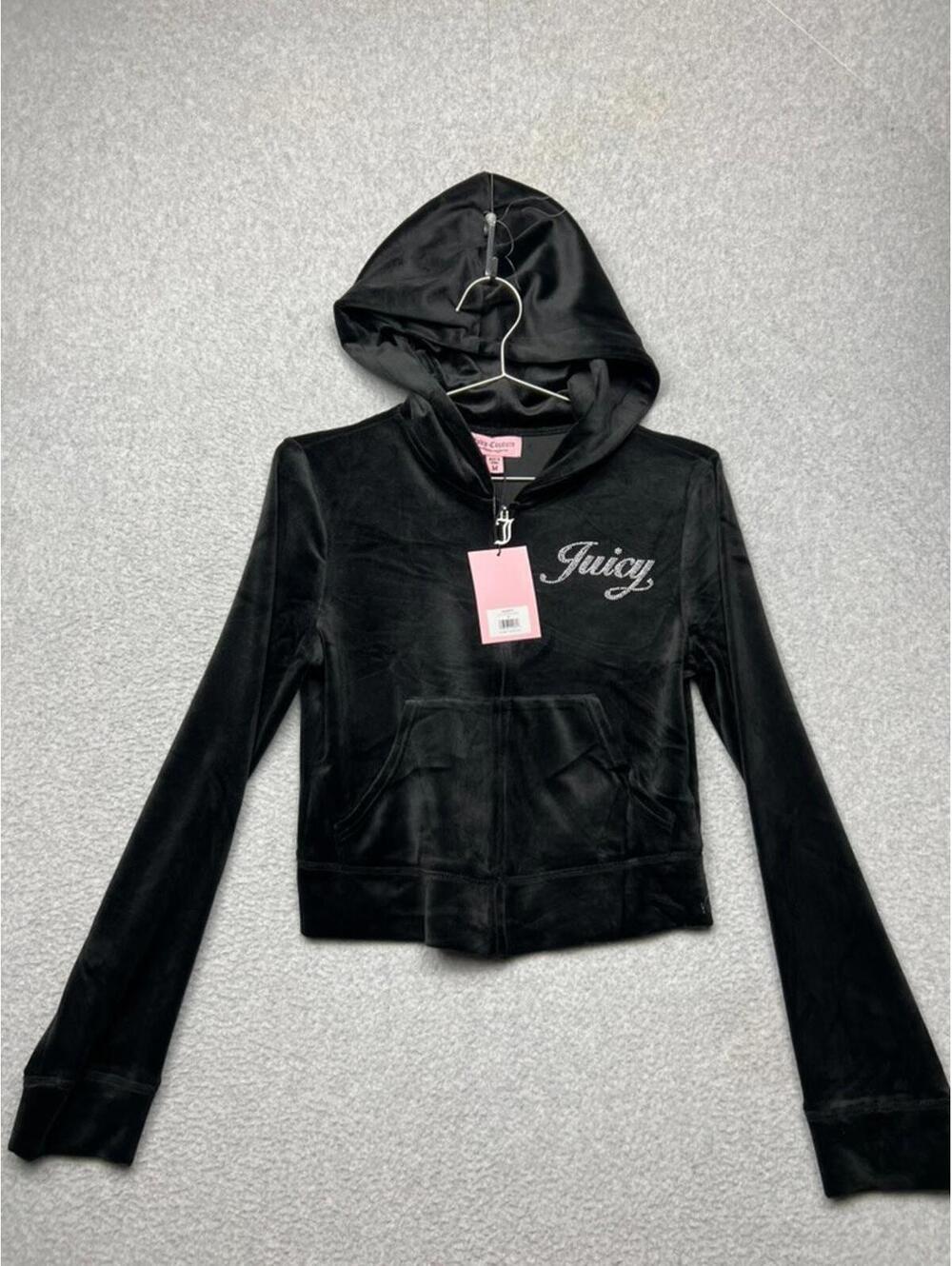 Juicy Couture M Womens Black Velour Bling Zip Hoodie Jacket Y2K Tracksuit NWT